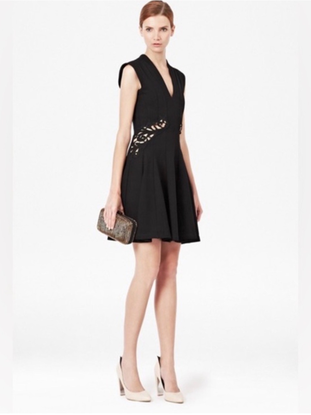 French connection Black V-Neck Embellished Fit & Flare Dress